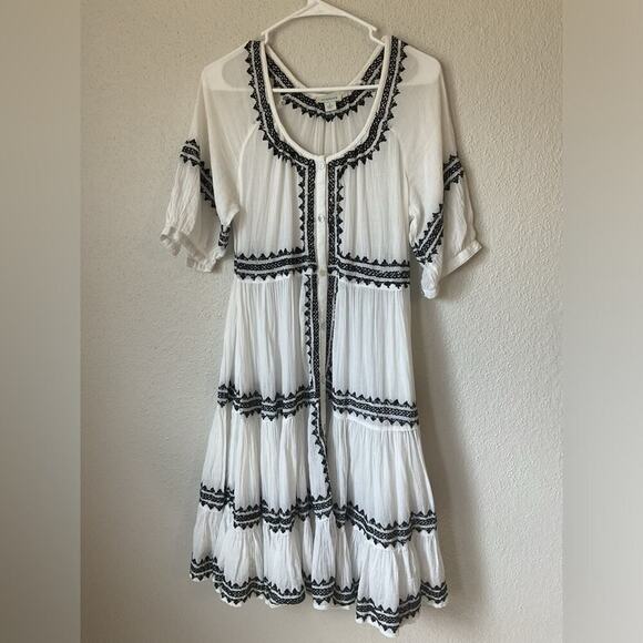 Sundance Sea La Vie Embroidered Dress White Black Size Small - Picture 3 of 10